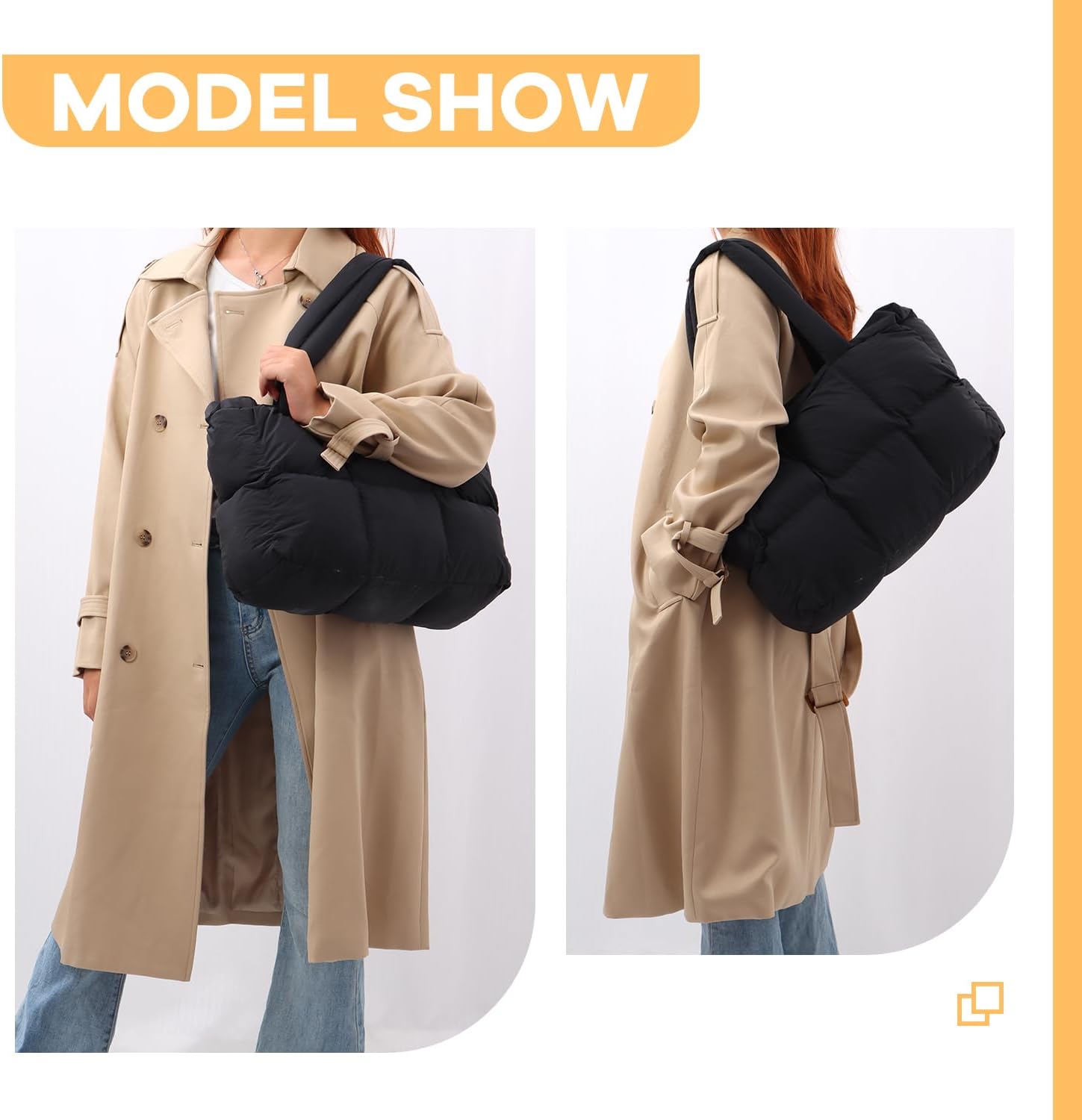 Freie Liebe Large Puffer Tote Bag for Women Quilted Puffy Handbag Lightweight Shoulder Bag for Gym, Work