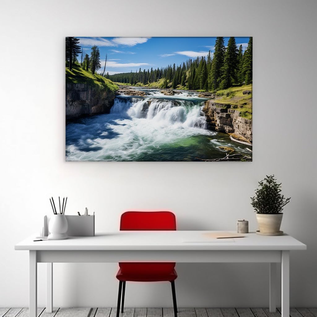 Canvas for Living room. Whispers of Nature: Discovering the Multi-Tiered Waterfall Oasis, 27 x 18 inch Canvas Wall Art - Ready to Hang - 69x46 cm (27x18 inch)