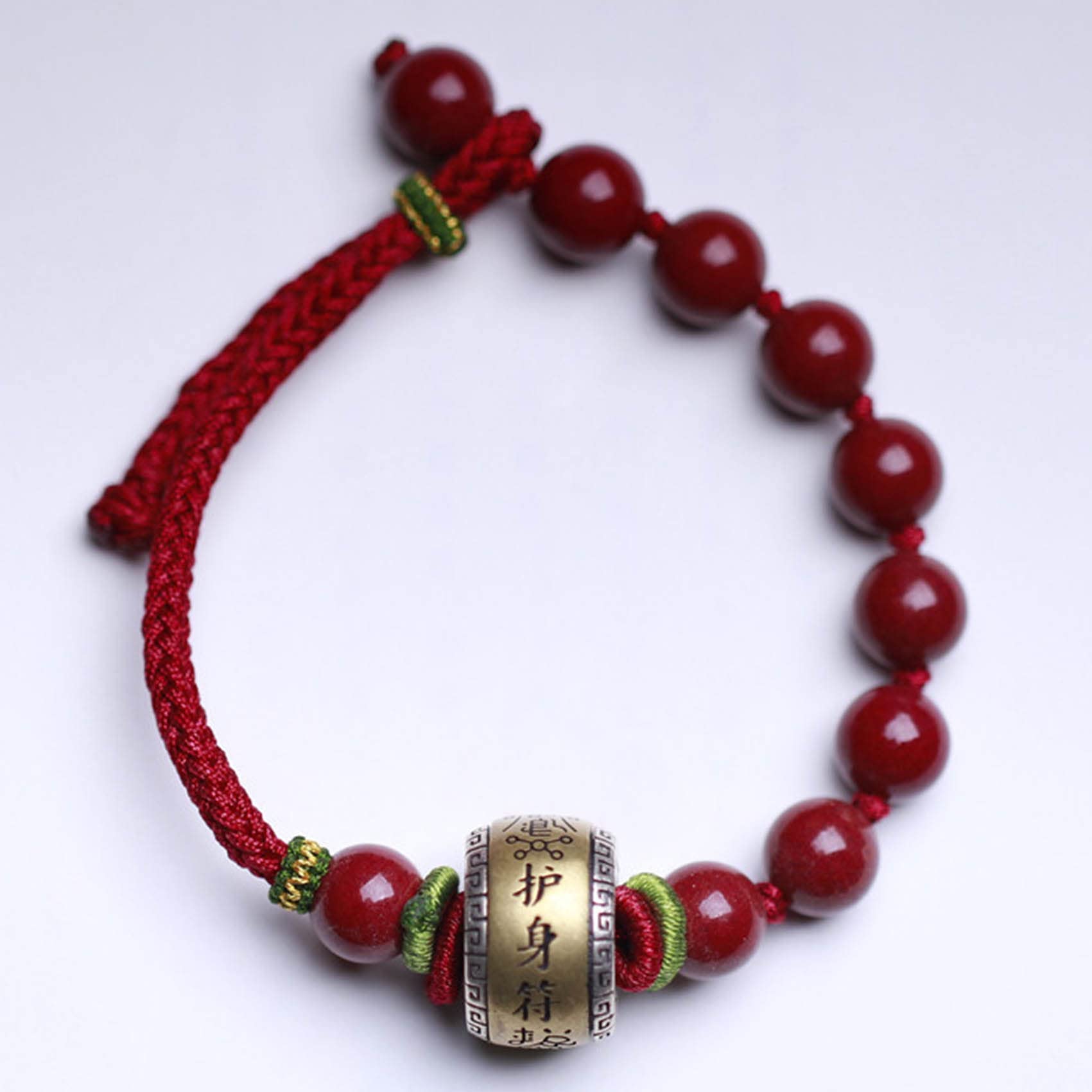 Pulsera Feng Shui Pulsera de Piedra cinabrio Natural Amuleto de Plata esterlina Pulsera de Hilo Rojo Pulsera con Cuentas de Cristal de 8 mm Pulsera Budista Hecha a Mano de la Suerte Talismán para la