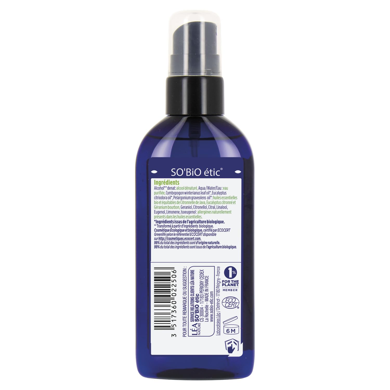 SO'BIO ÉTIC Huile Corps Protectrice Bio en Spray à la Citronnelle et 3 Huiles Essentielles 100% Pures - Flacon 100 mL - Lot de 3