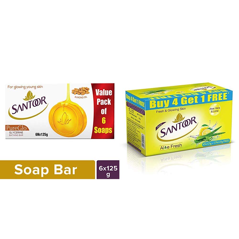 santoor pureglo glycerine soap with almond oil and glycerine