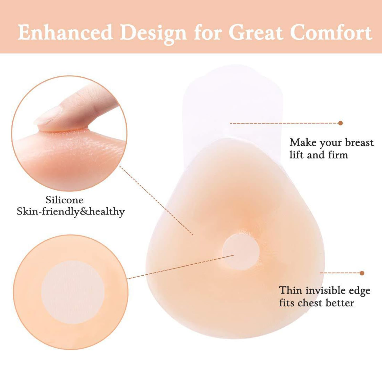 Parche De Silicona Fino For El Pecho, Almohadillas Autoadhesivas Fruncidas Y Realzadores For Una Forma Natural