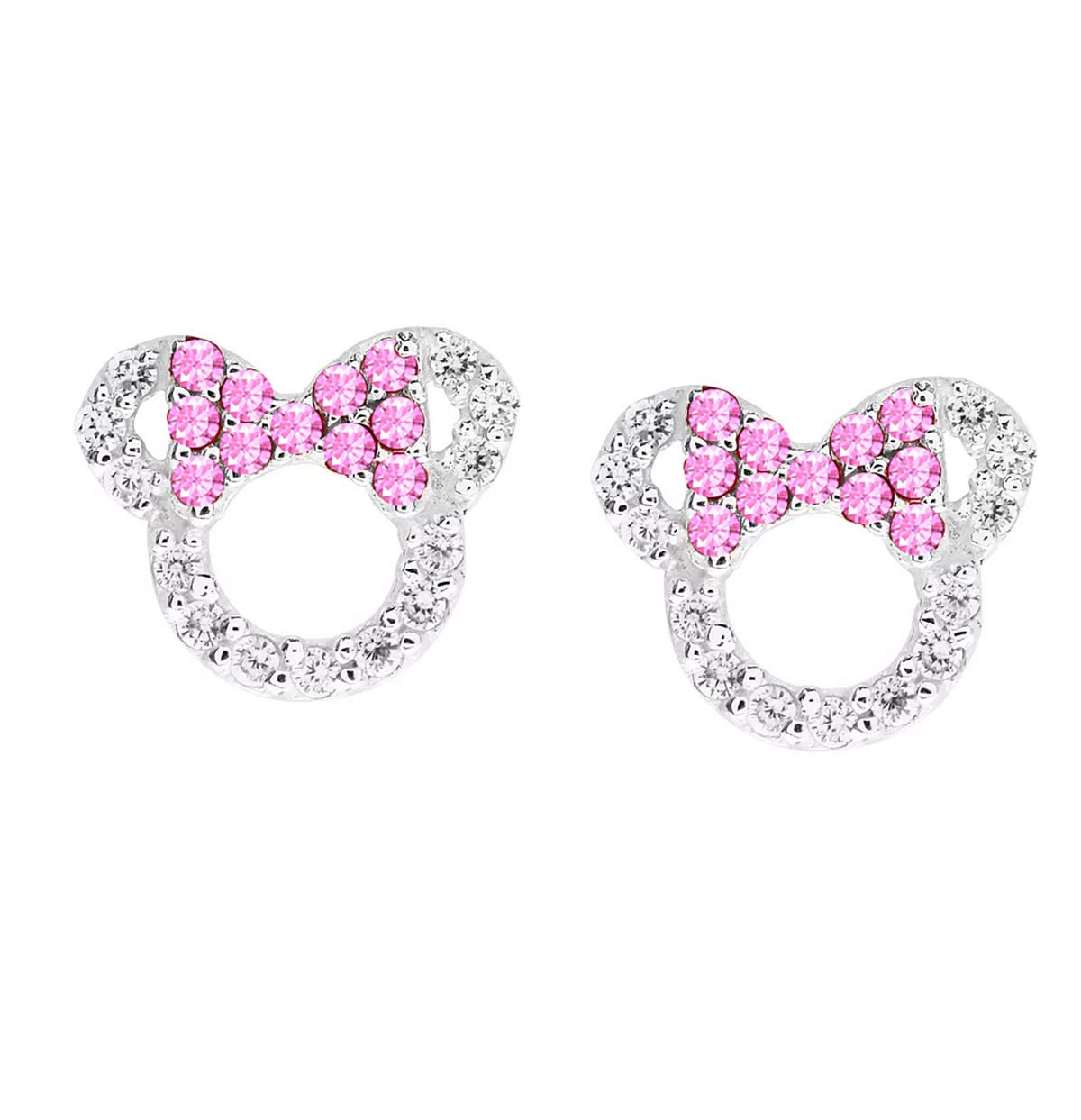 baobeiKaguyo - Pendientes de plata para mujer, aretes de Mickey Mouse, pendientes de plata de ley chapados en oro, amatista transparente, circonita rosa y azul, aretes de tuerca para mujeres y niñas, regalo