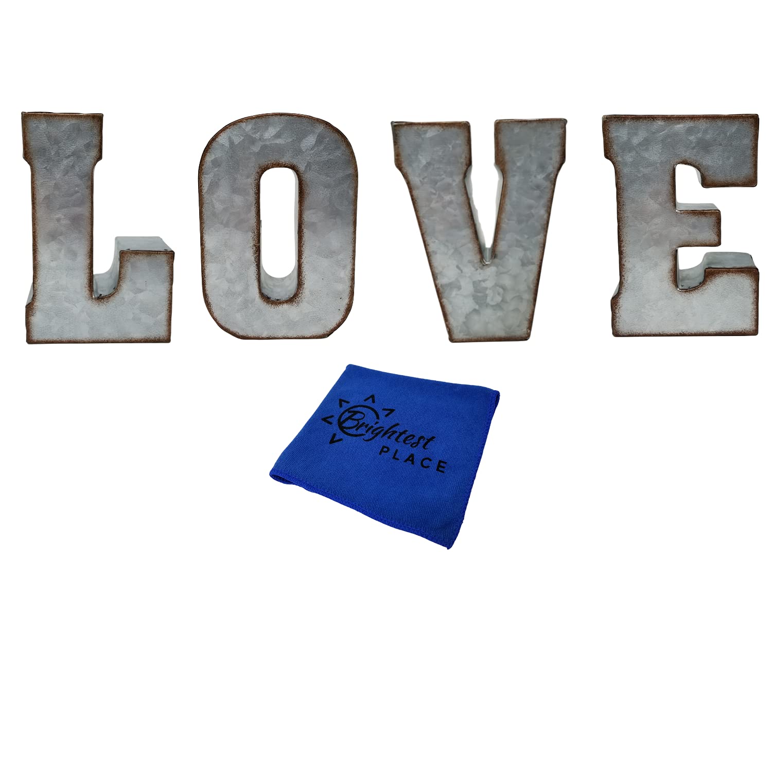 Brightest Place Love Sign in Galvanized Metal Block Letters for Rustic Country Farmhouse or Industrial Décor Wall-Mounted Decorative Signs for Home, Kitchen & Dining Room MicrofiberCleaning Cloth
