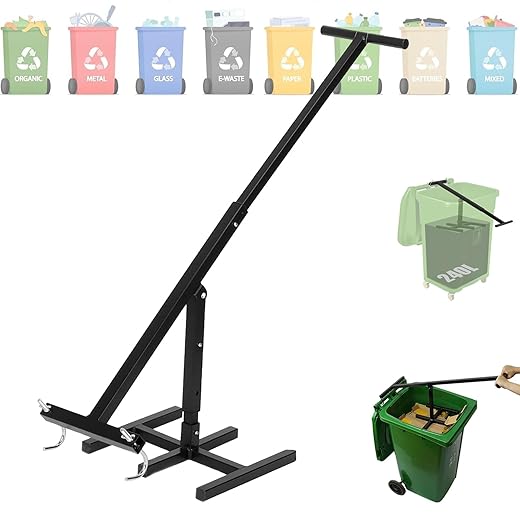 Touchless Manual Trash Compactor, Waste Recycling Hand Tool for Outdoor Use, Trash Bin Compactor with Push Down Handle, Compacting Trash Can, Garbage Smasher, Iron Crusher for 120-660L Wheelie Bins