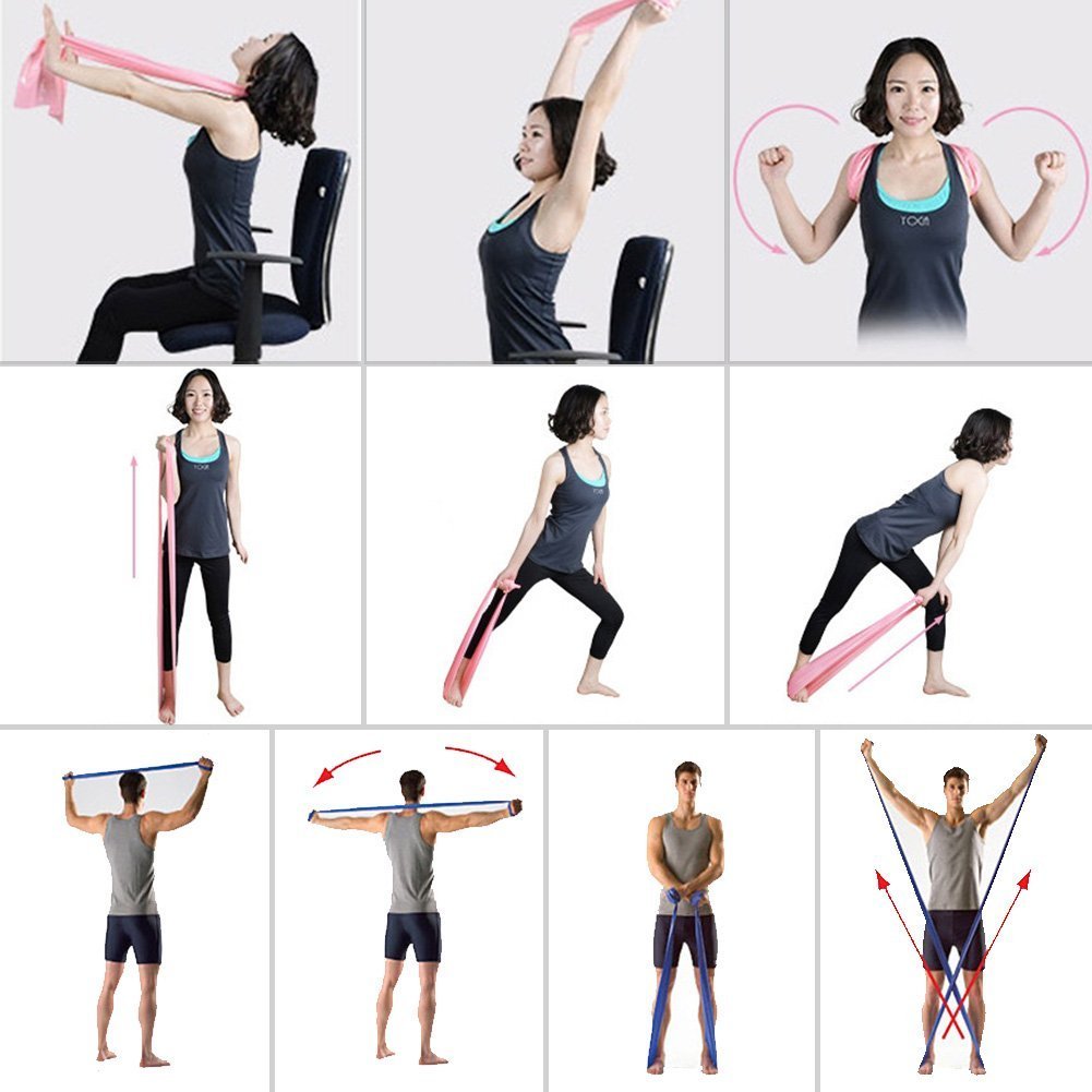 ParaCity - Fasce elastiche di resistenza in gomma da 149,9 cm, per yoga e pilates, fascia piatta per mantenersi in forma