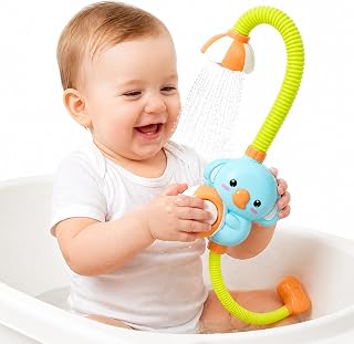 Happy Hues Elephant Baby Bath Toy: Electric Shower Head, 360° Water Pump, Suction Cup, IPX7 Waterproof. Sensory Learning & Fine Motor Skill Development Toy for Toddlers & Infants, Blue
