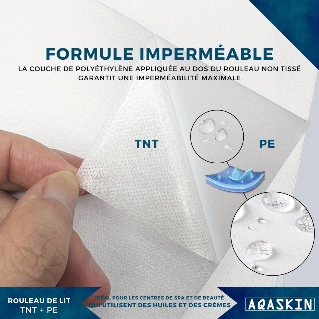 Lot de 6 rouleaux de lit esthétique en Tnt+PE (hydrofuge) 35 g/m² – Remises quantités – Un côté doux TNT, un côté PE imperméable – 60 cm x 60 m – Rouleau pour lit de massage – Drap imperméable