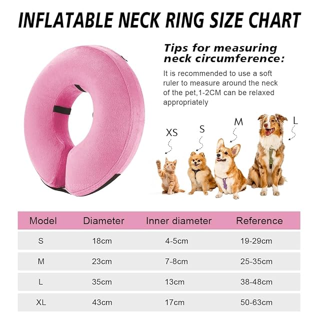 Foto 2 de 7 de GIDWRIY Collar de Recuperación Inflable para Perros Rosa,Campana Perro Hinchable,Collar Protector para Perros…