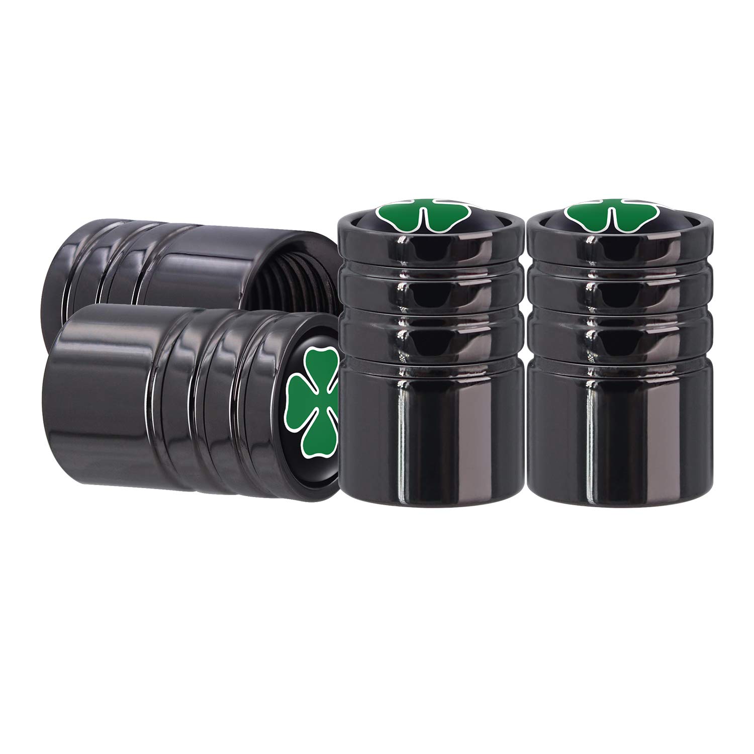 Four Leaf Clover Car Valve Stem Cap - Lucky Clover Vehicle Tire Dust Cover Brass Auto Exterior Accessory Fits Cars/Trucks/Bikes/Motorcycles/Bicycles (4PCS Black)