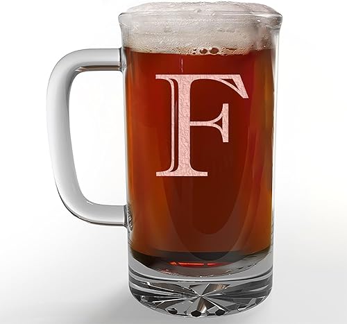 Miniatura 61 de Taza de cerveza de vidrio con monograma grabado de 16 onzas (letra T), regalos de cerveza personalizados de la A-Z para hombres, Día del Padre