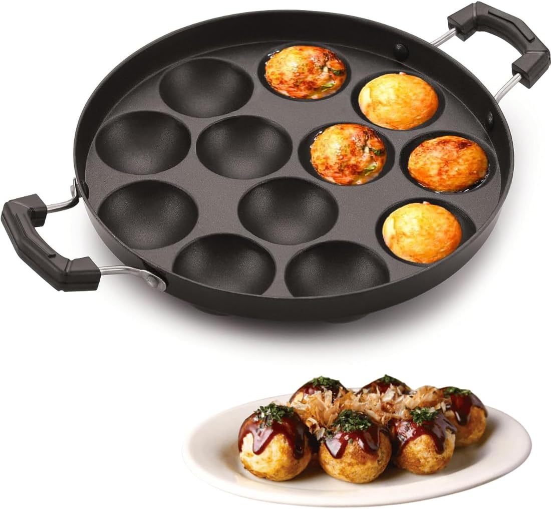 TAKOYAKI Nonstick Grill Pan, Takoyaki Maker with 12 Holes