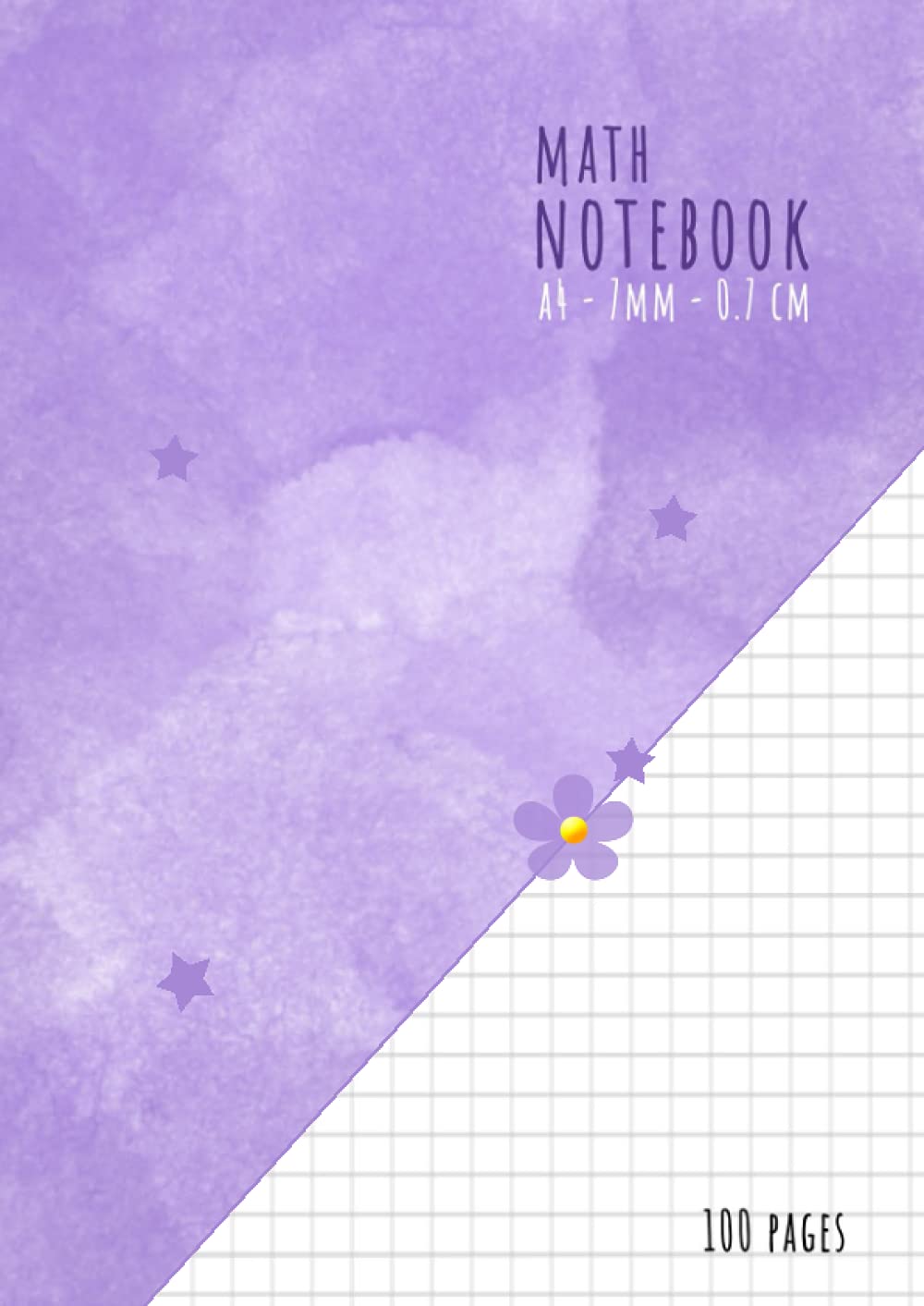7mm Math Notebook A4: 7 mm (0.7 cm) Notebook, 7 mm Square Math Exercise Book A4 | Squared Quad Ruled Grid Paper Notebook for Mathematics (Maths) 100 Pages | Purple Watercolor, Soft Cover