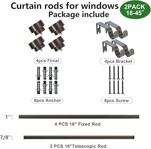 Miniatura 5 de Paquete de 2 barras de cortina de bronce para ventanas de 28 a 48 pulgadas (2.3-4 pies), barras de cortina resistentes de 1 pulgada de diámetro,
