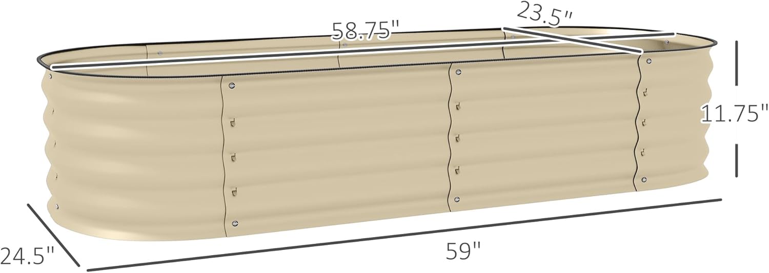 4.9' x 2' x 1' Galvanized Raised Garden Bed Kit, Outdoor Metal Elevated Planter Box with Safety Edging, Easy Stock Tank for Growing Flowers,s & Vegetables, Cream
