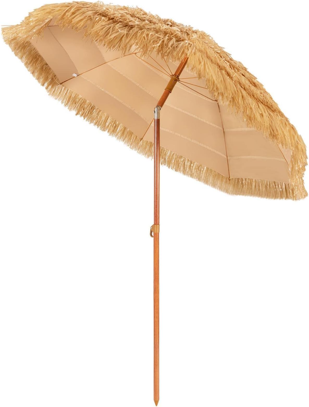 TANGZON 1.9M/2M/2.05M Hawaiian Umbrella, Thatched Folding Tilting Sunshade, Outdoor Portable Easy Set-up 8-Rib Tropical Tiki Hut Parasol for Beach Garden Patio (with Tilting Function, 200 x 206cm)