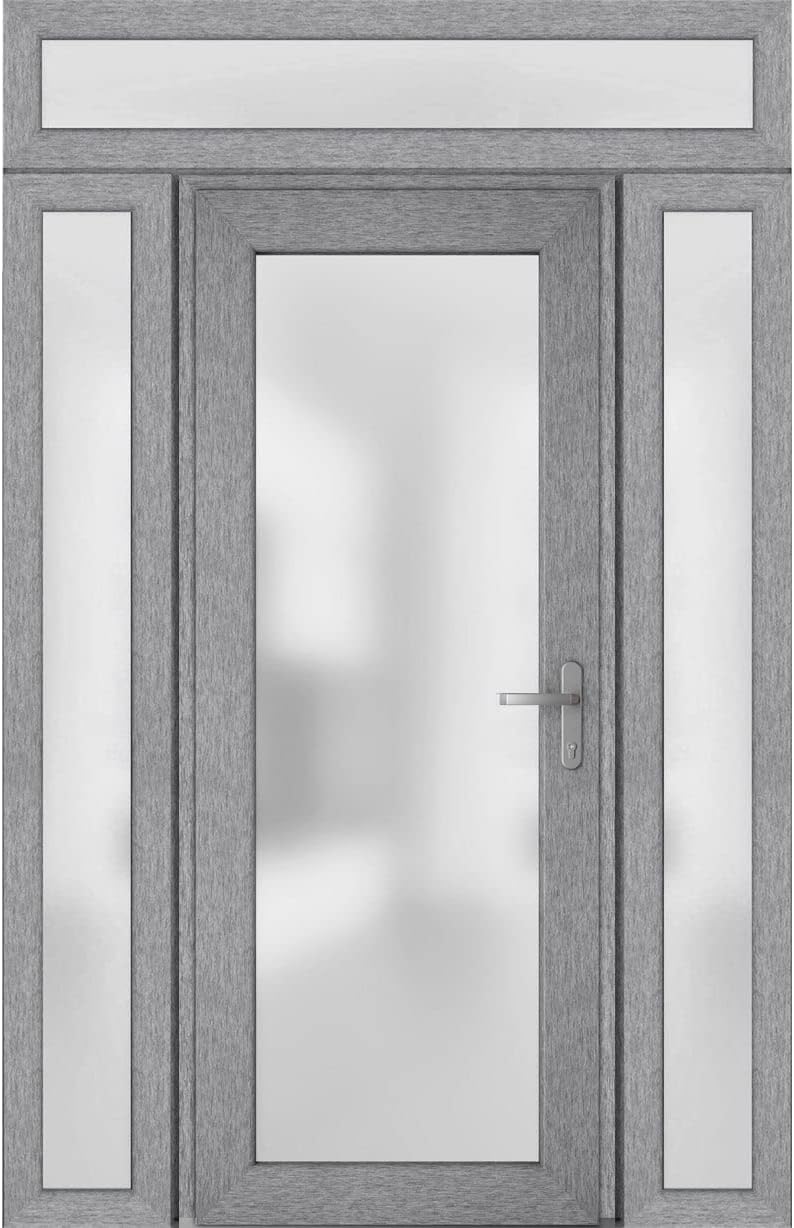 Front Exterior Prehung Metal-Plastic Door Frosted Glass/Manux 8102 Grey Ash/Side and Top Window/Office Commercial and Residential Doors Entrance Patio Garage 48" x 96" Left-Hand Inswing