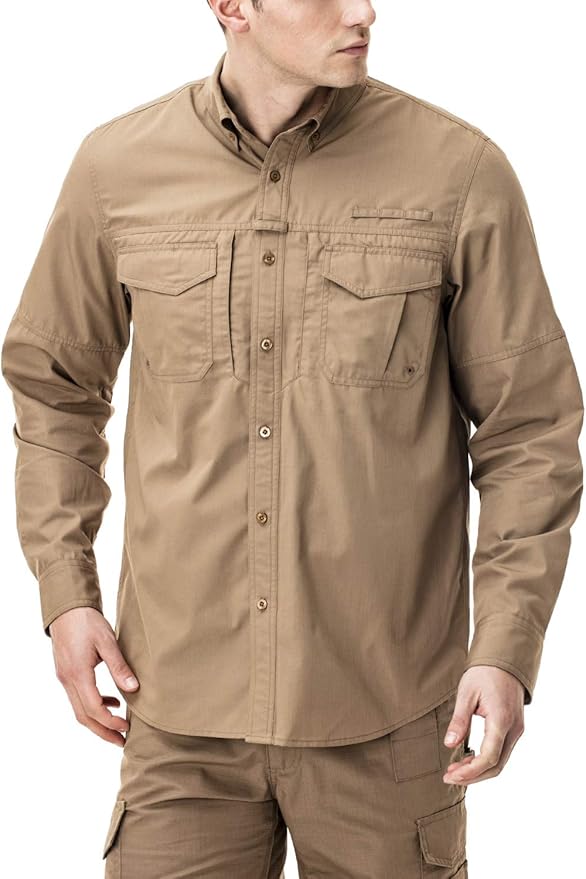 CQR Men's Long Sleeve Work Shirts, Ripstop Military Tactical Shirts