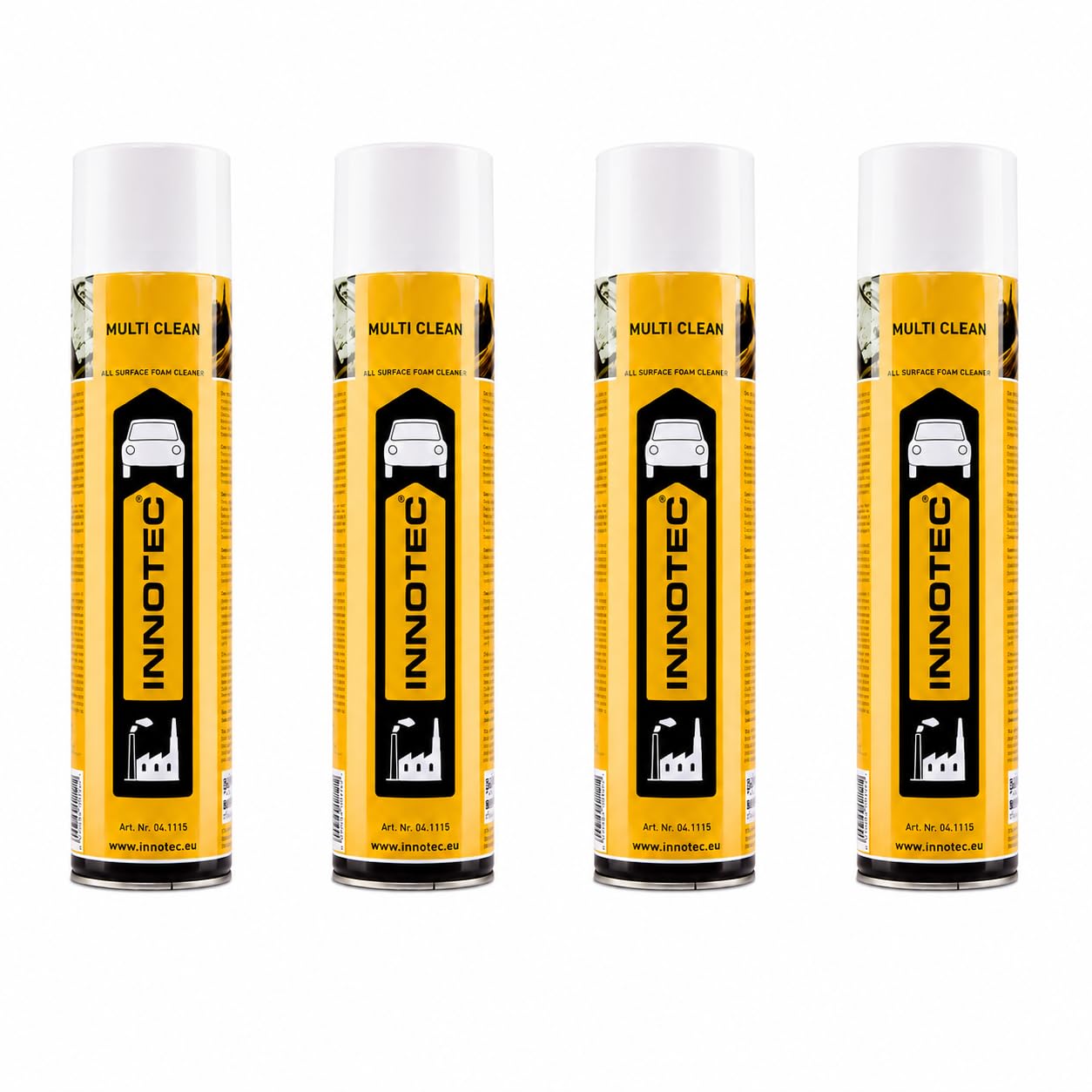 4 Stück Innotec Multi Clean - Universal Schaumreiniger 600 ml Lederreinigung Polsterreinigung Autositzreinigung Innenraumpflege - Aktivschaum für nahezu allen Flächen - Reinigt schnell, effizient