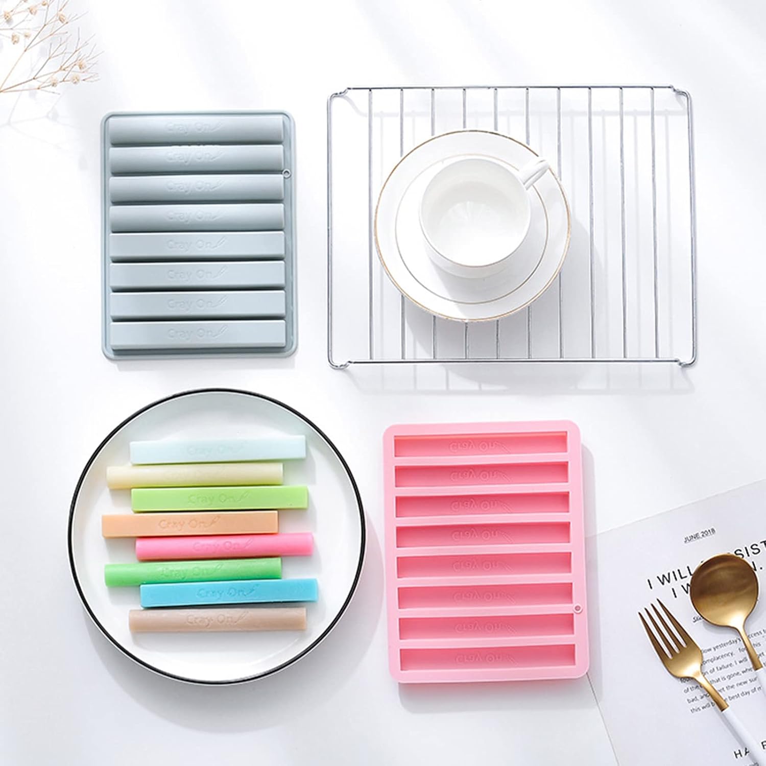 8Cells Crayon Molds Cake Silicone Candy Chocolate Gumpaste Moulds Semi-Cylindrical Shaped Baking Gadget Silicone Crayon Molds Oven Safe image 2