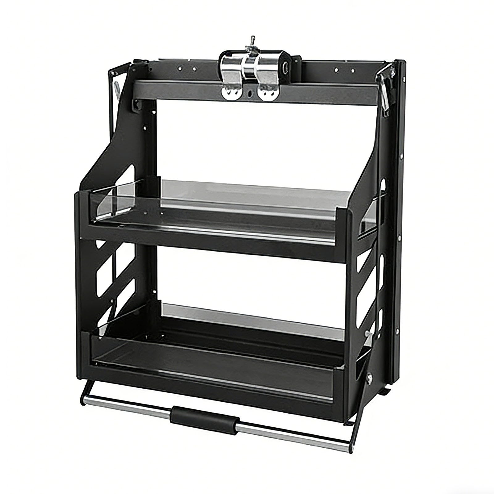 Upper Cabinet Pull Down Shelf 2-Tier Pull Down Cabinet Organizer Featuring a Brake-Bar Design Extendable To 53cm With A Load Capacity of 10-15kg Suitable for Kitchens and Bathrooms 35x28x67cm