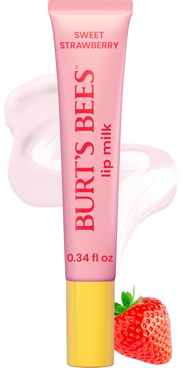 Burts Bees Lip Milk Daily Lip Moisturizer Sweet Strawberry Vitamin Enriched Moisturizing Lip Balm with Almond Milk and