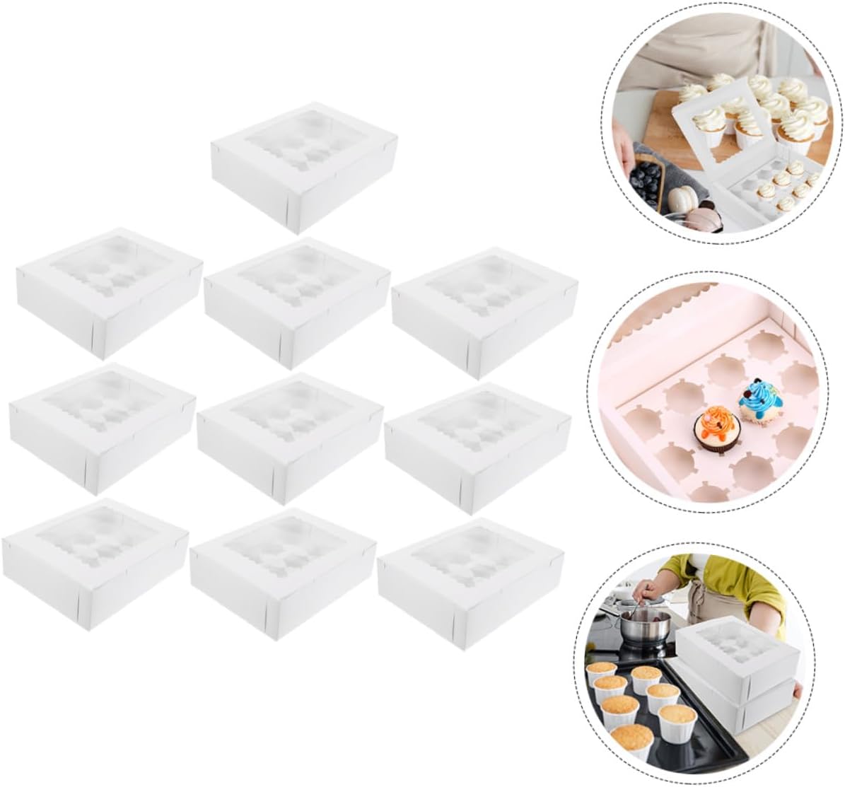 10pcs Paper Cupcake Boxes with Window Egg Tart Paper Boxes for Bakery Pastry Storage Suitable for Dessert Packaging and Party Use