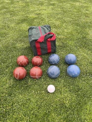 BuyBocceBalls Listing - Made in USA, Premium Quality Official Tournament Bocce Set - 107mm Blue and Dark Red Balls Nylon Bag; Regulation Size Balls 920 Grams (2 lbs. 1 oz.)