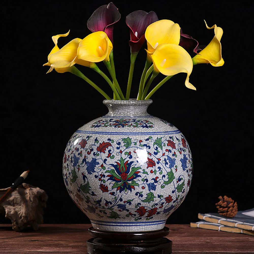 asdchZen Blue And White Vase, Blue Vase, Chinoiserie Vase,Crackle Glaze Peacock Blue And White Ginger Jar Vase For Home Decor, Blue And White Porcelain Decor,A