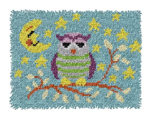 ROCKY&CHAO Latch Hook Kit for Adults & Kids Complete DIY Rug Making Craft Kits with Yarn & Canvas and Crochet Needle, Adult Craft Kits for Women, Relaxing Home Art Project - Moon and Owl 50x38cm — image 1