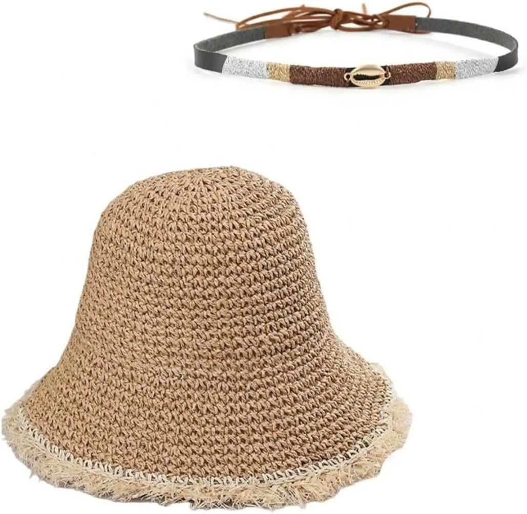 Crochet Straw Hat For Women Summer Out Raffia Paper Tassel Edge Beach Hats Foldable Sun Visor