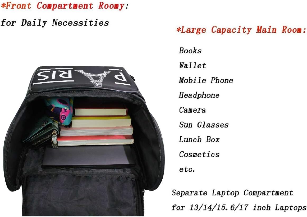 Naanle Stylish Eiffel Tower Paris Black White Casual Man Woman Student Backpack Travel Computer Bag