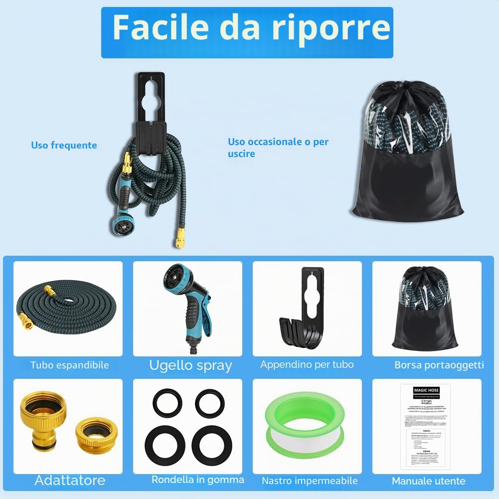 Tubo Acqua Giardino Estensibile 30m /100ft, con 10 Modalità di Spruzzo