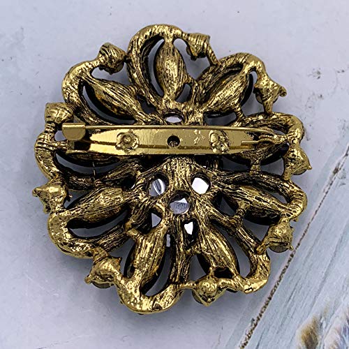 Image of SELOVO Flower Rhinestone Statement Brooch Pin Accessory Antique Gold Tone