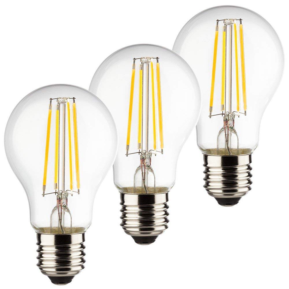 Müller-Licht – 400290 Set A + +, Juego de 3 Retro de LED Forma de Pera, equivalente a 40 W, cristal, 4 W, E27, Plata, 6 x 6 x 10.6 cm