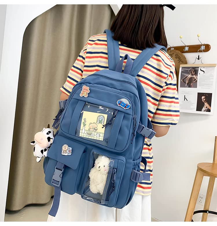 Kawaii Backpack with Pin and Pendant，Cute Aesthetic Backpack ，Outdoor Sports Leisure Bag for Girls and Boys (blue,one size)2