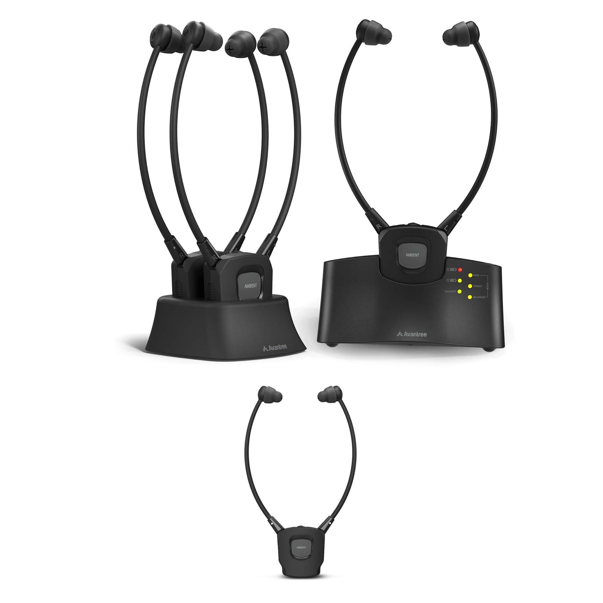 Avantree HT3831 [4 Coppie] – Cuffie TV Wireless per Anziani con Trasmettitore e Set di Dock di Ricarica