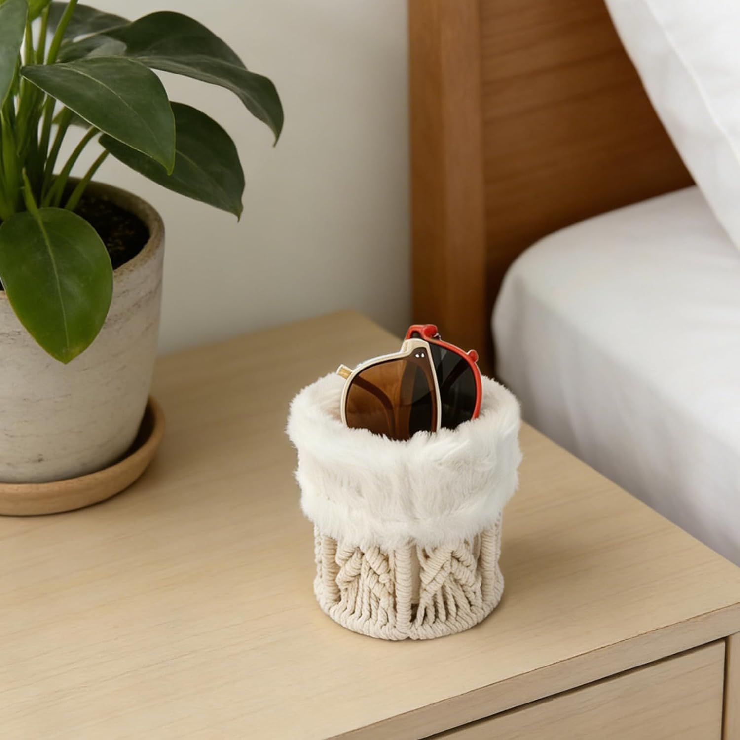 2 Pack Glasses Holder for Nightstand, Boho Decor Eyeglass Case | Eyeglass Holder Stand with 2 Cleaning Cloths, Plush Lined Glasses Case for Office Desk Storage Organizer
