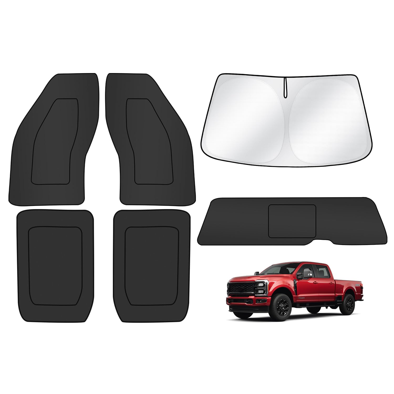 Photo 1 of T TGBROS Windshield Sun Shade for Ford F250 2023 2024 2025 2026 Car Window Shades Thicken UV Block and Blackout Privacy Foldable Sunshades 6PCS Accessories Keep Cool Sun Visor Covers