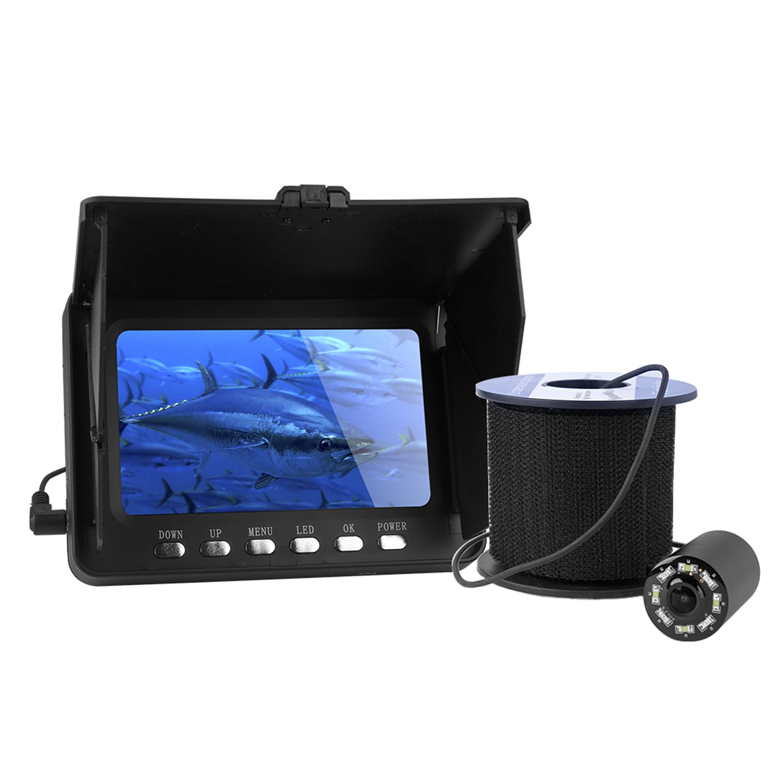 KAOLALI Unterwasser Fish Finder Kamera 5" HD IPS 1080P Display Fischfinder IR LED Nachtsicht Kamera mit 5000 mAh Akku für EIS, Fluss und Boot(20m/65,6ft)