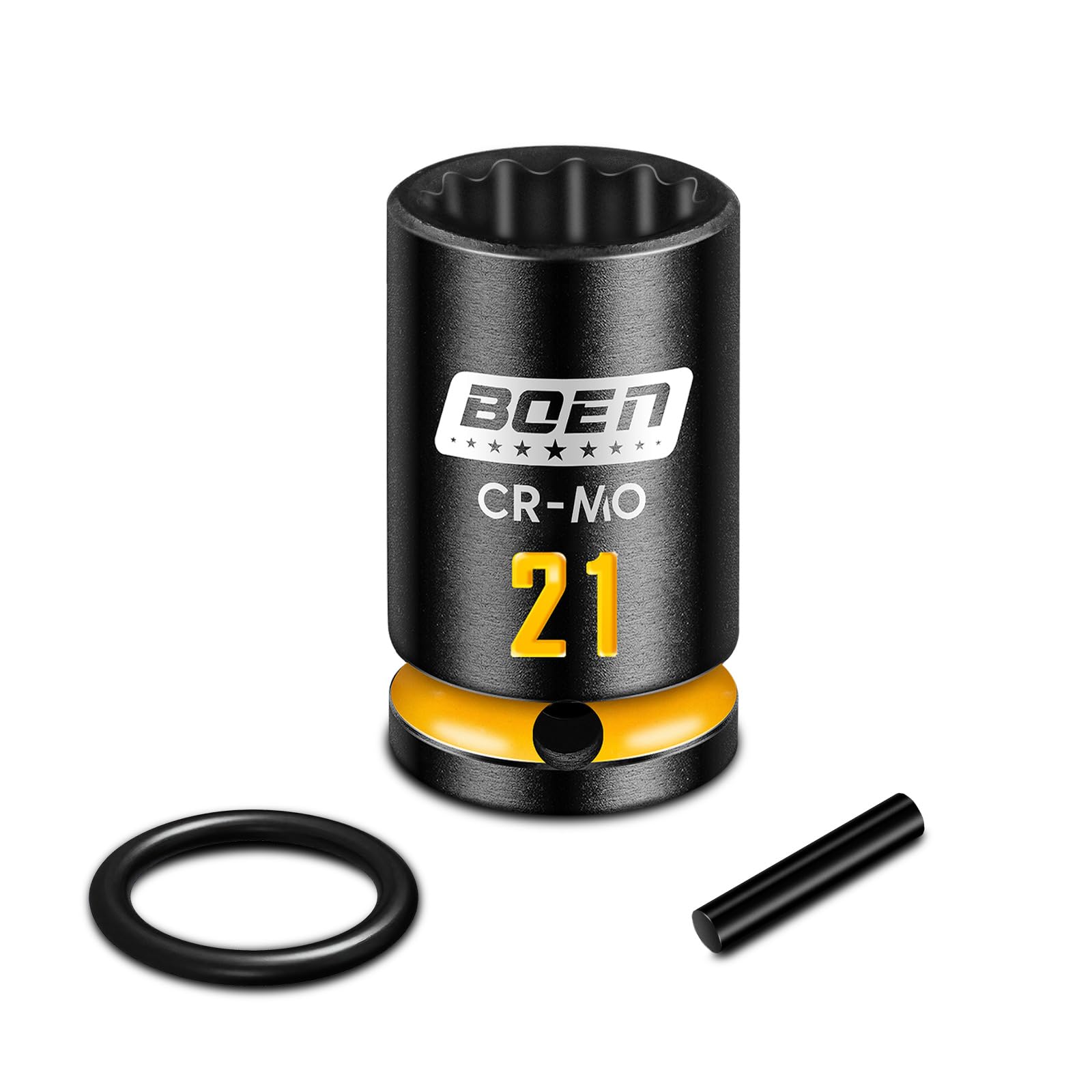 Mr.wintek PRO 21mm Scaffolding Impact Socket 1/2" Drive with Retaining Pin & O-Ring, 12 Point Design and 52mm Length Socket, Deep Yellow Embossed Marking, CR-MO Steel for Scaffolding Coupler