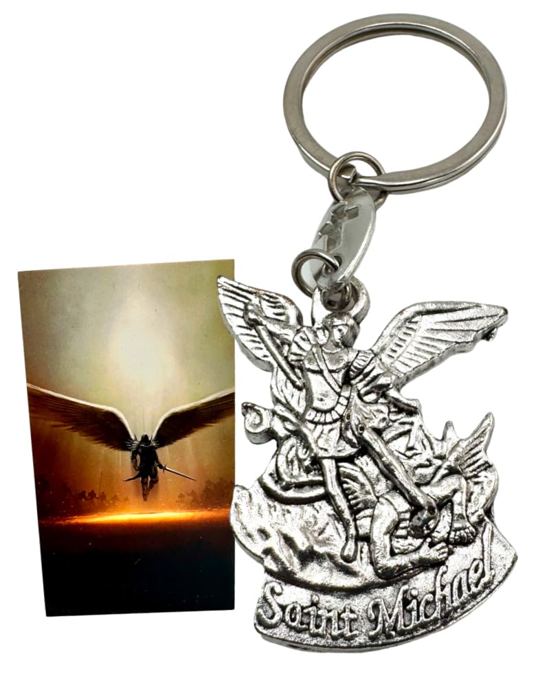 St Michael Archangel Key Ring Saint Protector Set with Holy Card