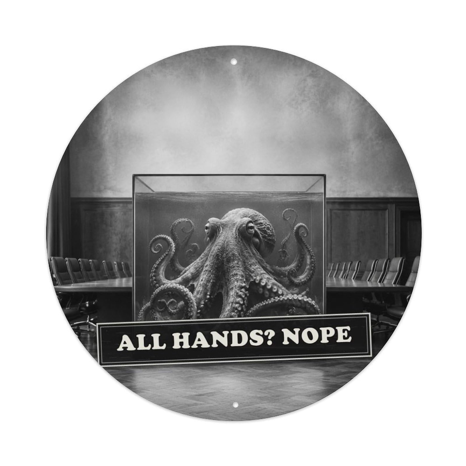 Animal Octopus Meeting Vintage Wildlife Absurd Comedy Classic Metal Tin Sign Plaque Wall Decor for Cafe, Man Cave, Club Bar, Office, Home Garden Round Metal Poster 8x8Inch