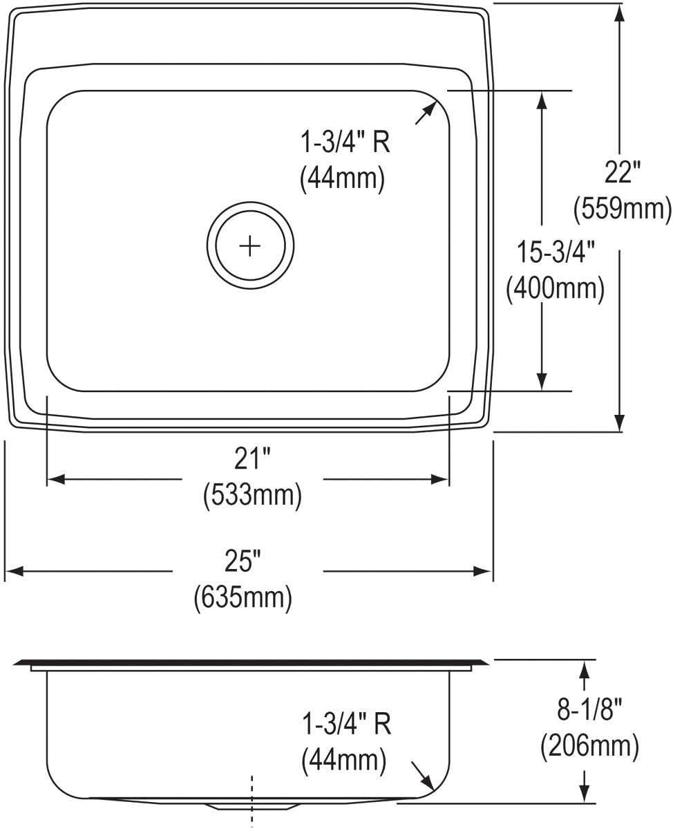 Elkay Lustertone LR25223 Single Bowl Top Mount Stainless Steel Kitchen Sink