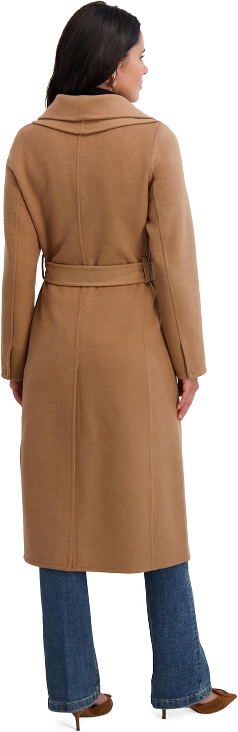 TAHARI Women's Slim Fit Double-Faced Wool Blend Wrap Coat with Tie Belt – Longline Silhouette, Camel, X-Large - Image 3