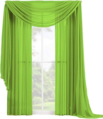 Miniatura 8 de Decotex Juego de 3 cortinas de gasa transparente para ventana, incluye 2 paneles y 1 bufanda a juego (84 pulgadas de largo, rosa claro)