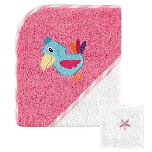 Luvable Friends Tropical Hooded Towel And Washcloth, Pink Bird #TOP12