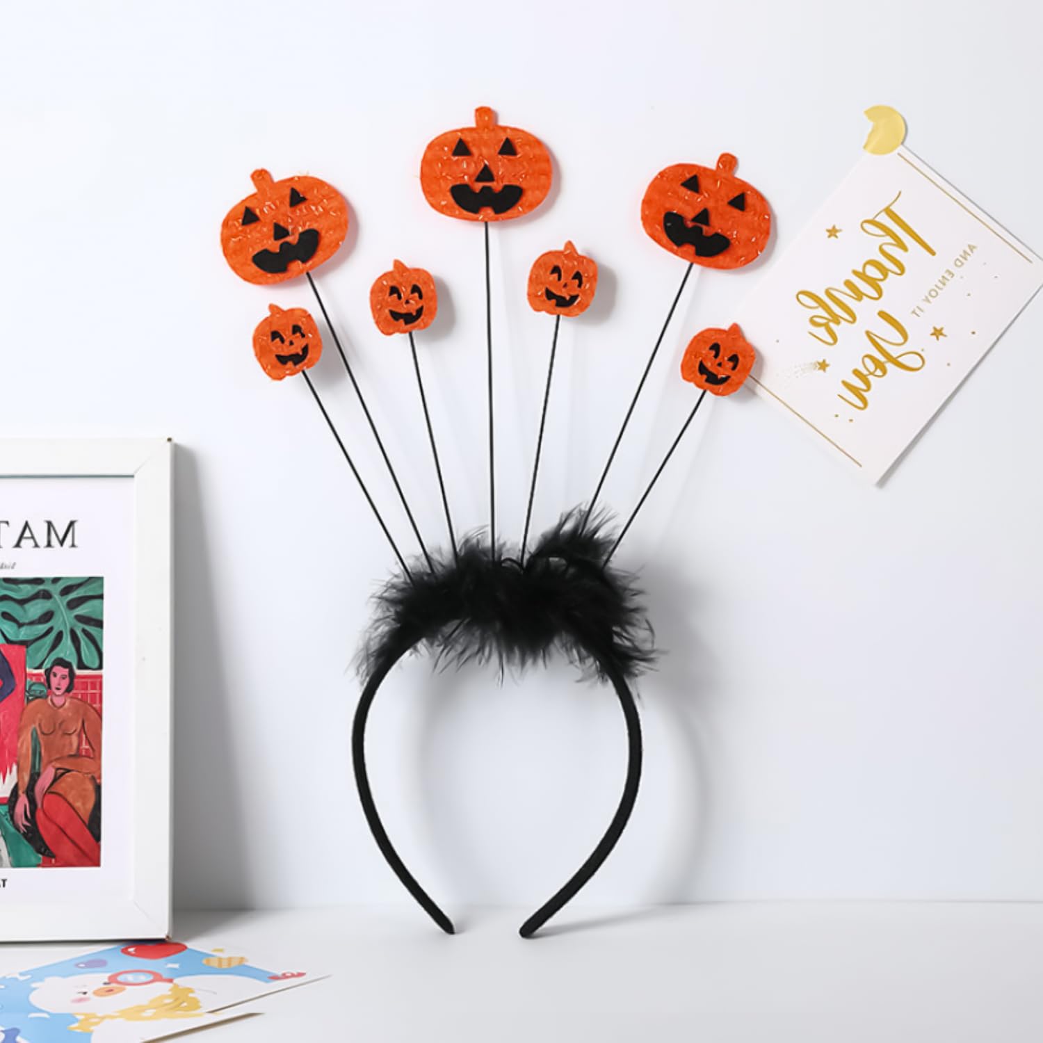 HAICN 2Pieces Halloween Pumpkin Hair Hoop Grinning Pumpkin Headband Bandanas Props Halloween Ghost Party Cosplay Dress up Headband for Women Children's Funny Hair Accessories - Image 2