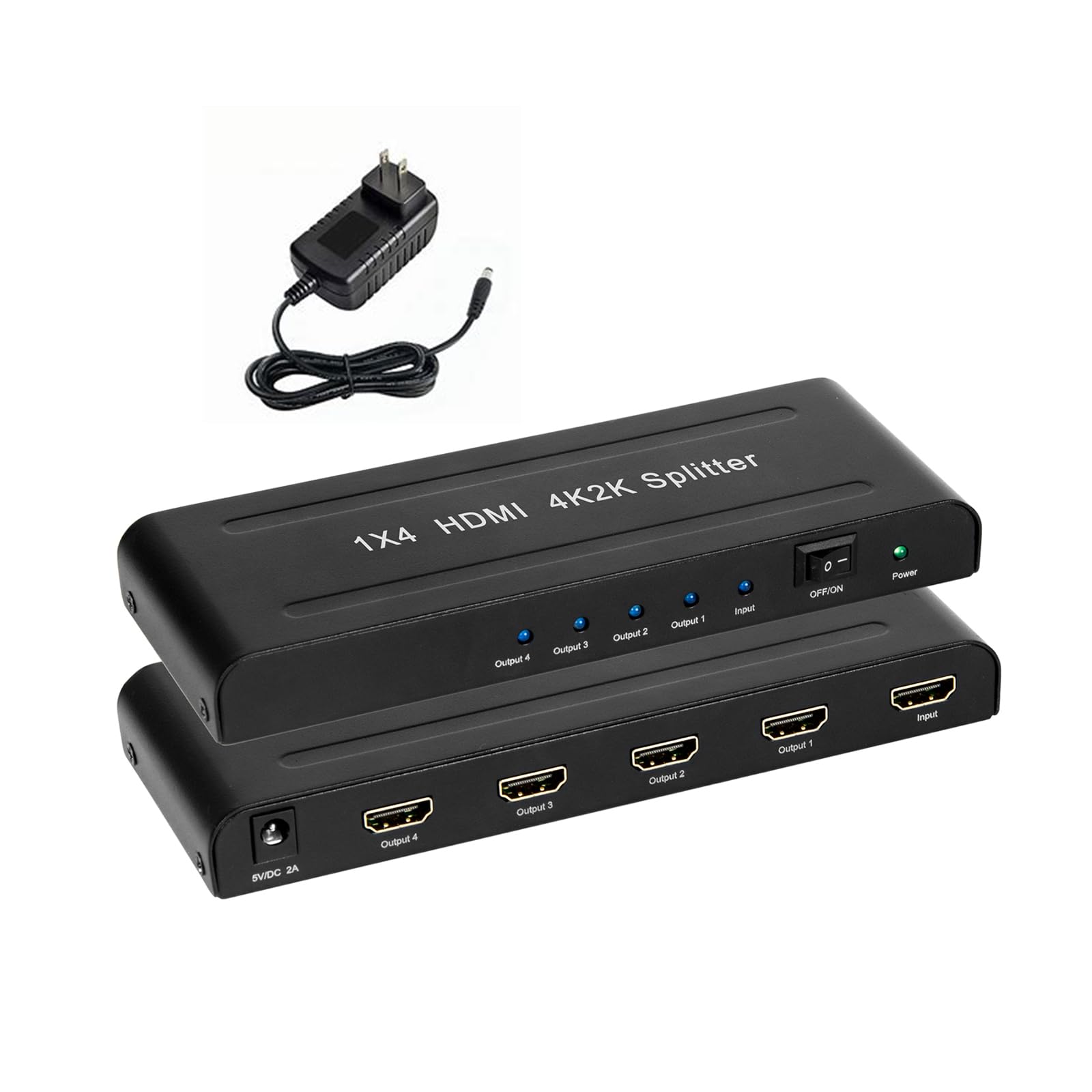 HDMI Splitter 1 in 4 Out, HDMI 4K@60Hz Splitter with LED Indicators and Power Adapter, Supports 3D, Compatible with Xbox, PS5, TV, Projector, etc (SP104)