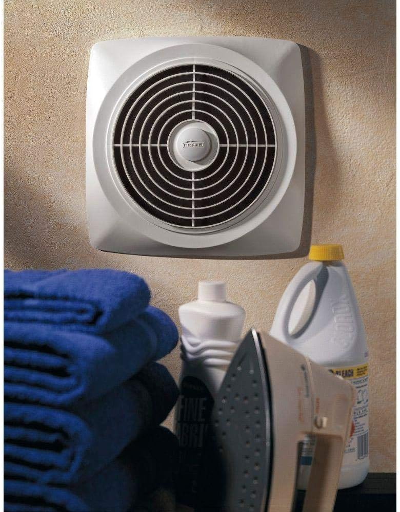 Broan-Nutone 506 Chain-Operated Ventilation Fan, Plastic White Square Exhaust Fan, 7.5 Sones, 430 CFM, 10" - Bathroom Fans - 